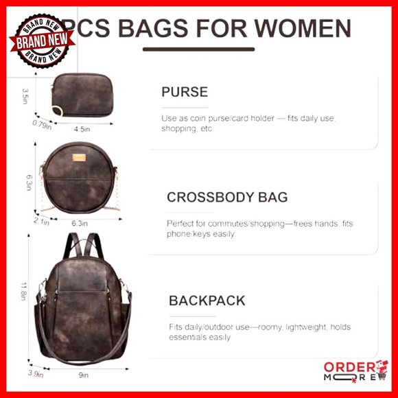 Small Leather Backpack Purse Convertible Shoulder Bag Roomy Compartments main image 5